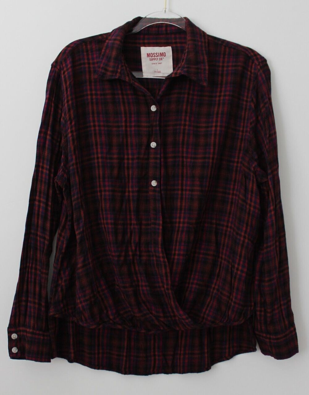 Mossimo Supply CO. Criss Cross Wrap Long Sleeve Top Burgundy Size L Pre-Owned - Picture 1 of 7